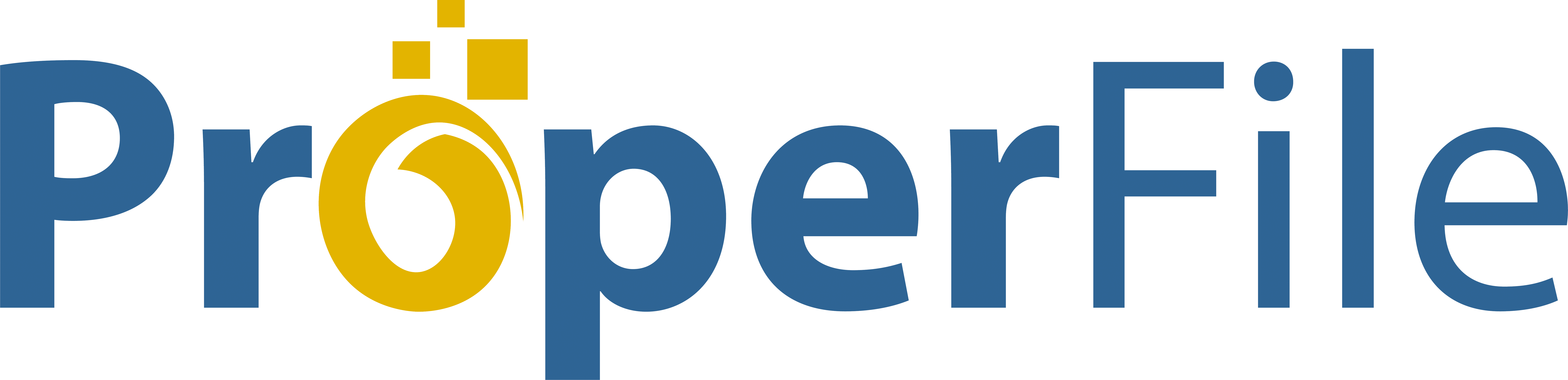 ProperFile logo: blue and gold wordmark